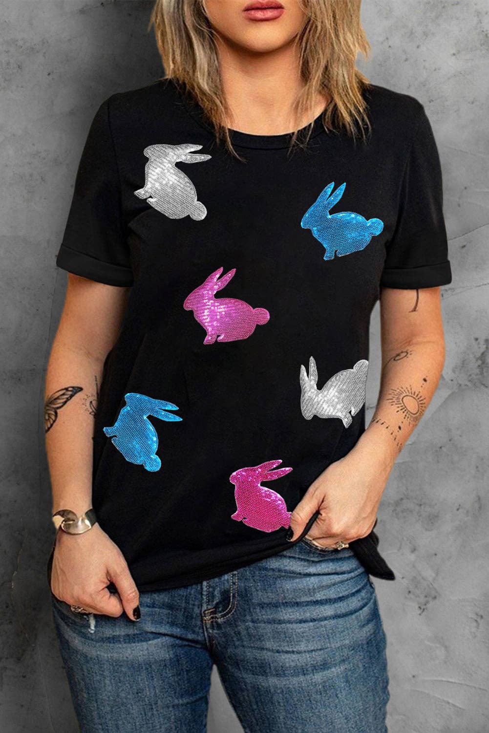 Glitter Bunnies on Black Top