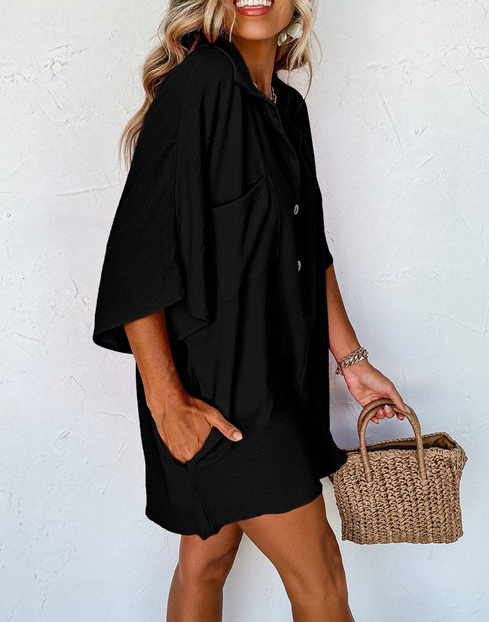 Half Button Collared Loose Romper