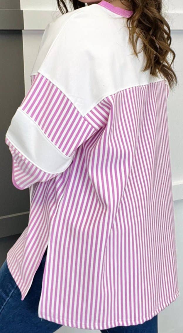 Pink & White Stripe Plus Oversized Sleeve