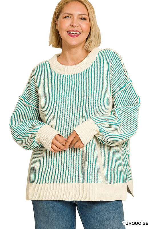Two Tone Crew Neck Sweater