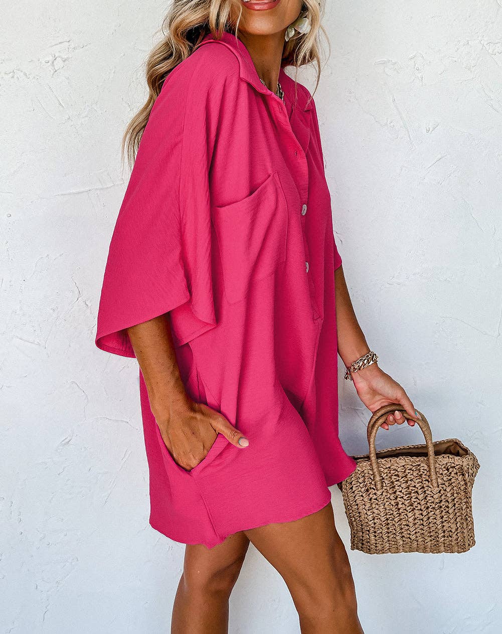 Half Button Collared Loose Romper