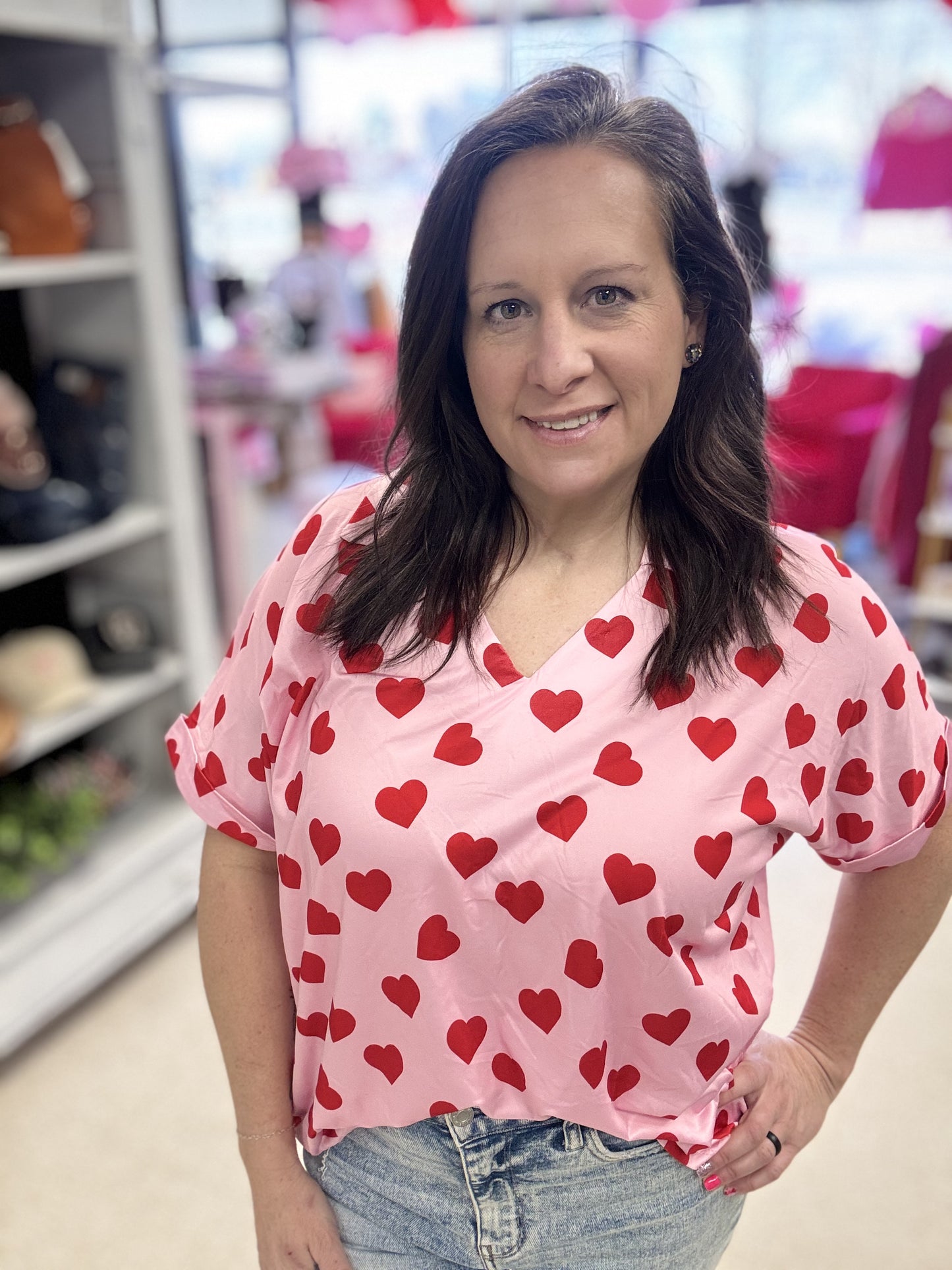 Cara Collared Top, Heart Print
