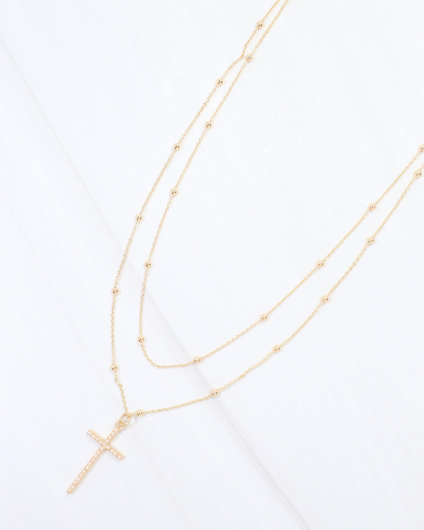 Kyla Pearl Cross Layered Necklace