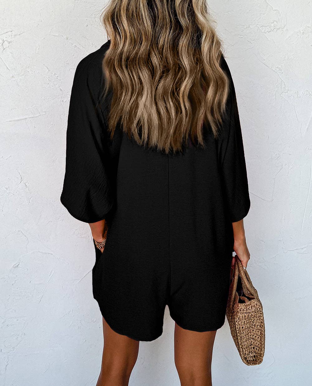 Half Button Collared Loose Romper