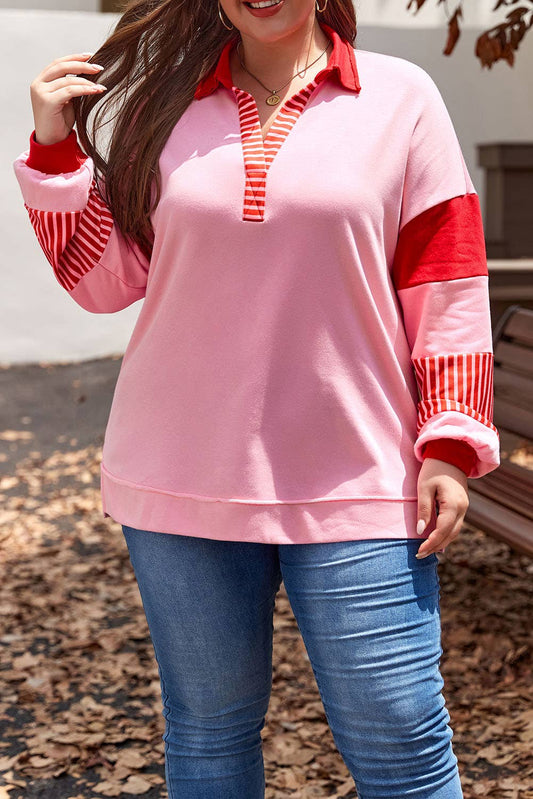 Pink & Red V Neck Sweatshirt