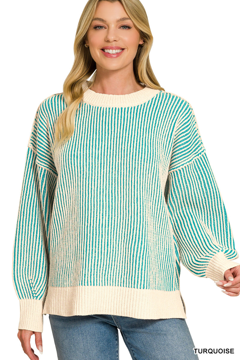 Two Tone Crew Neck Sweater
