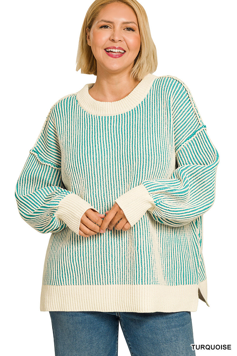 Two Tone Crew Neck Sweater