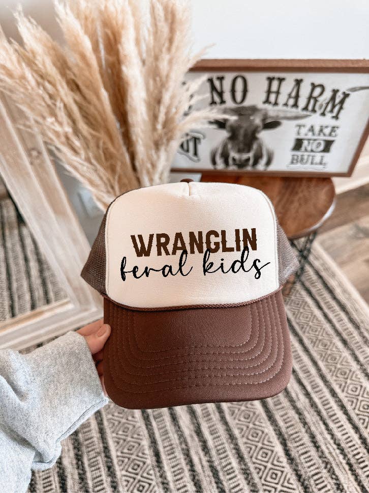 Wranglin Feral Kids Brown/Tan Trucker Hat/Brown & Black Ink