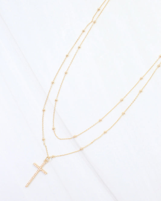 Kyla Pearl Cross Layered Necklace
