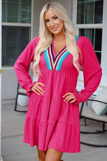 Rose V-neck Long Sleeve Dress