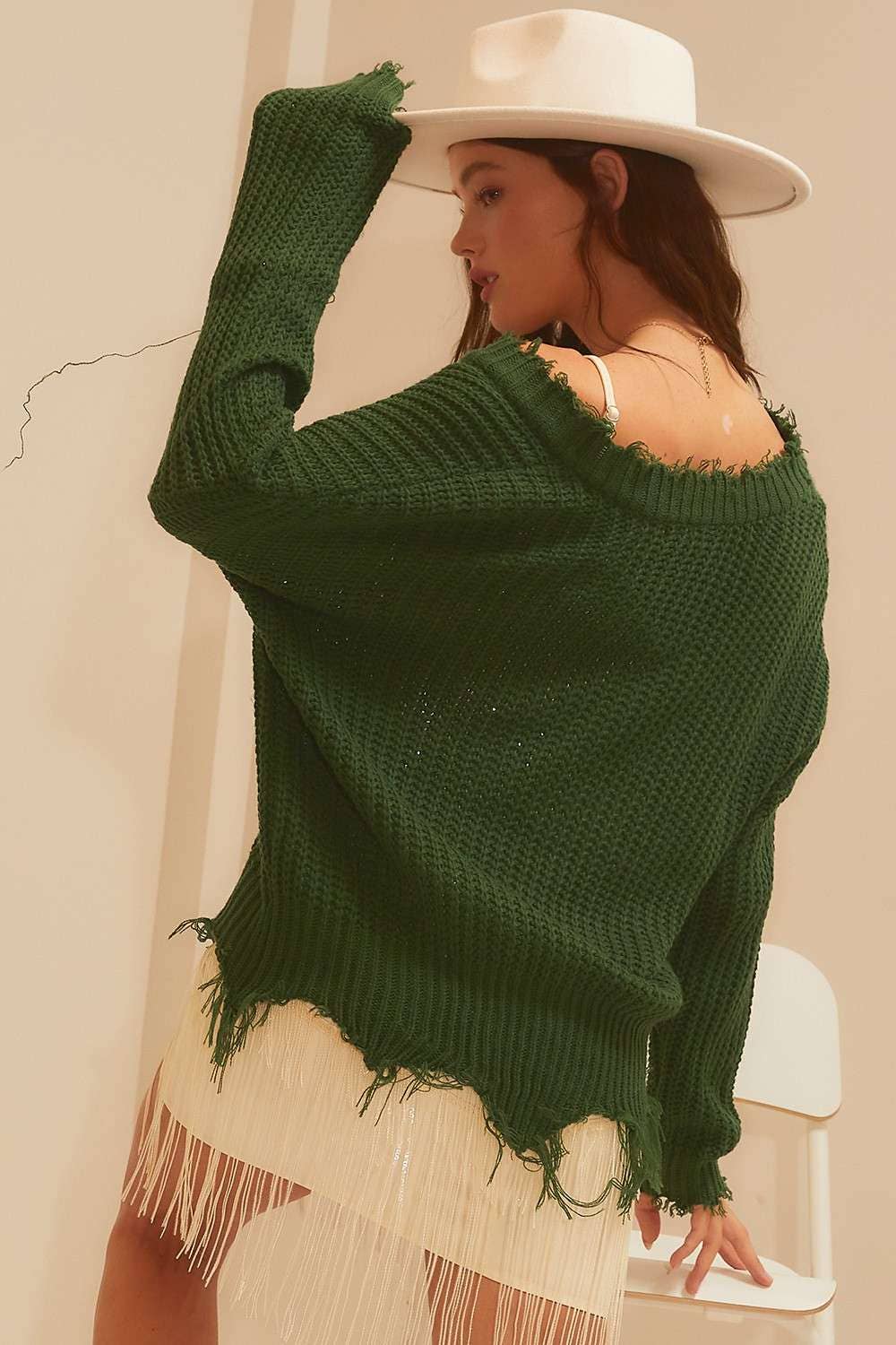 Frayed V Neck Sweater