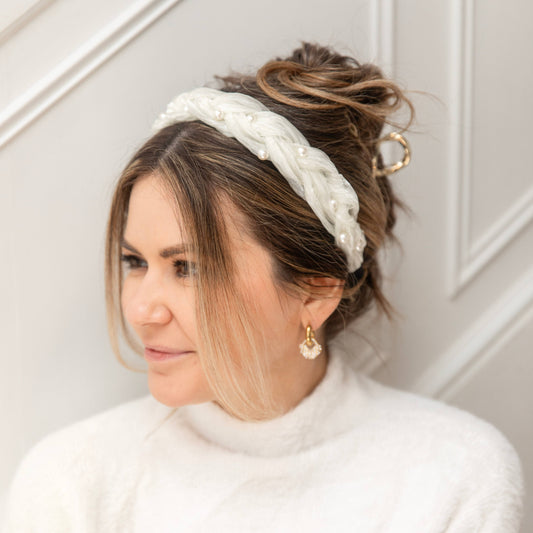 Blushing Braid Headband - Shimmery White Pearl | Gives Back